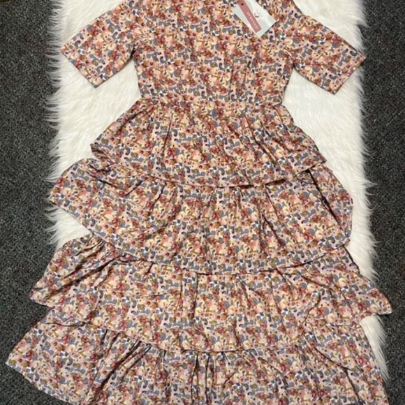 JessaKae Pink Eiffel Dress Tiered Midi Dress Floral Midi Dress - Picture 4 of 5